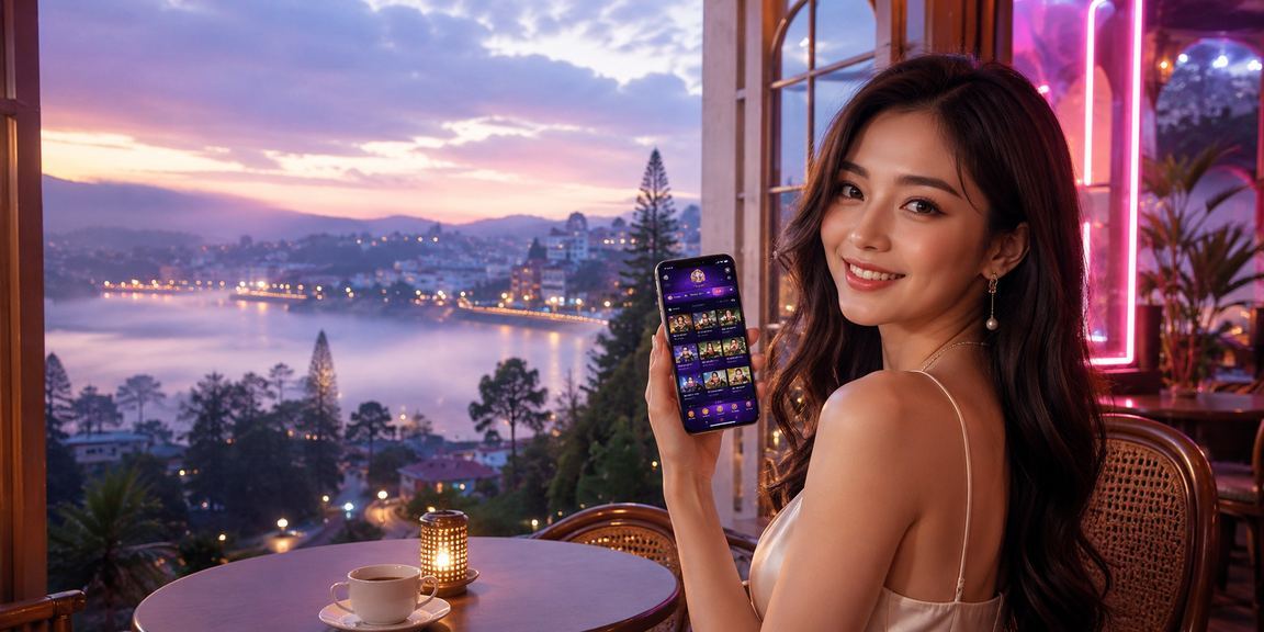 Người dùng tại Đà Lạt thưởng thức cà phê và truy cập nền tảng a5i trên điện thoại